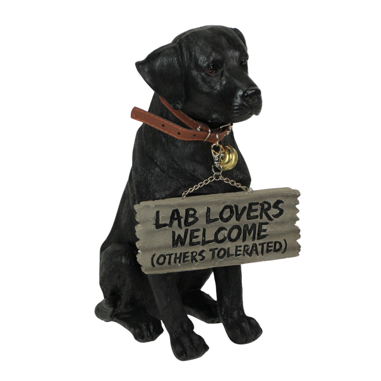 Black Lab Dog Indoor Outdoor Welcome Statue with Reversible Message Sign